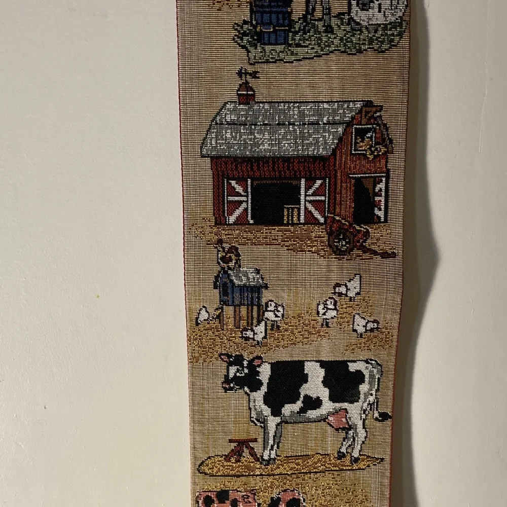 Handcrafted Farmhouse Tapestry Wall Hanging in Beige and Multi-Color